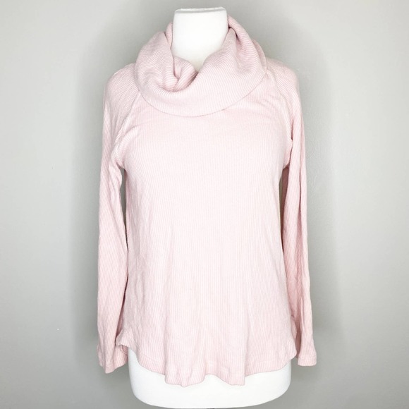 Worn once!! Anthropologie Maeve Pink Ribbed Cozy Cowl Neck Top Medium - Picture 2 of 8